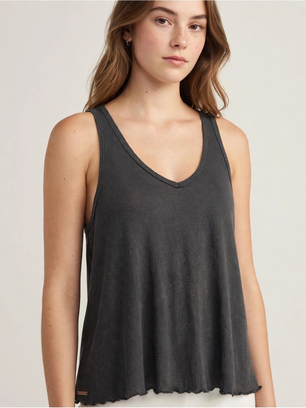 Hollister Washed Charcoal Ribbed V-Neck Tank